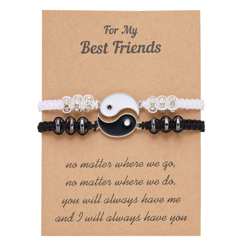 Fortune Jewel 2pcs Yin Yang Hematite Couple Bracelet