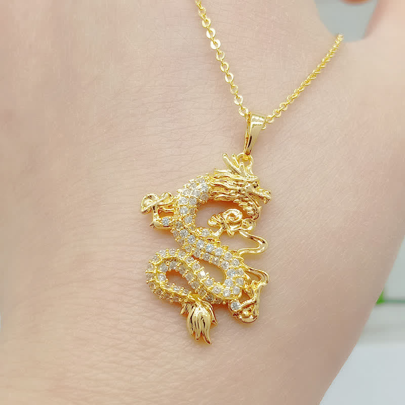 Fortune Jewel Gold Dragon Protection Necklace Pendant Fortune Jewel
