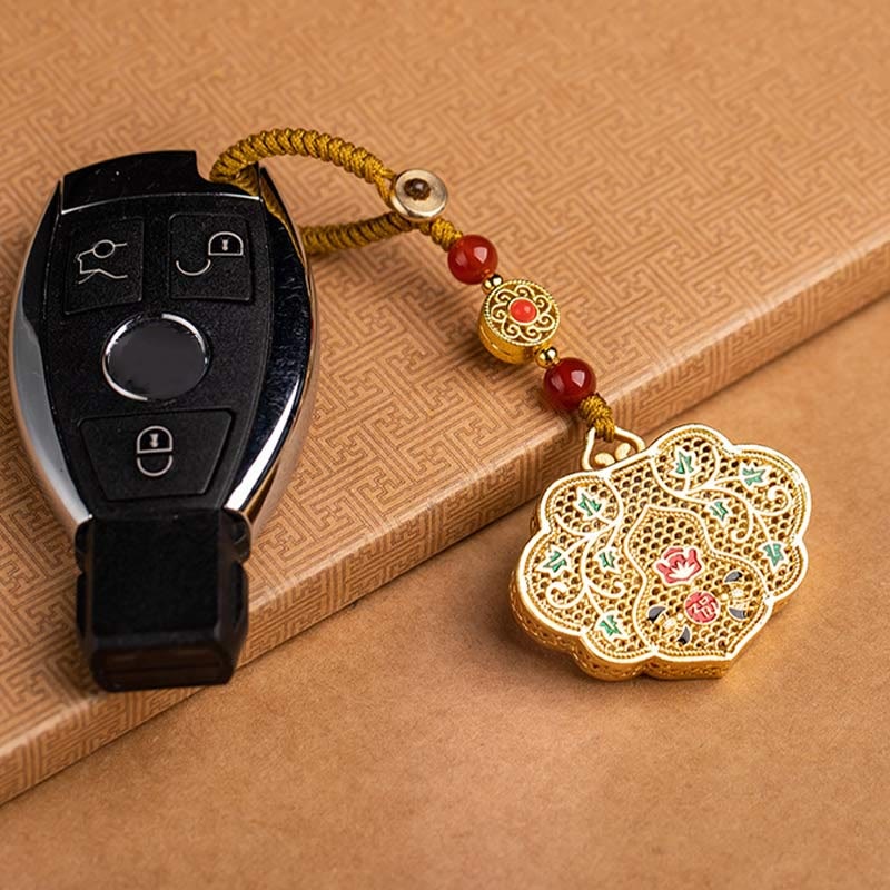 Fortune Jewel Lock of Good Wishes Fu Character Luck Blessing Key Chain