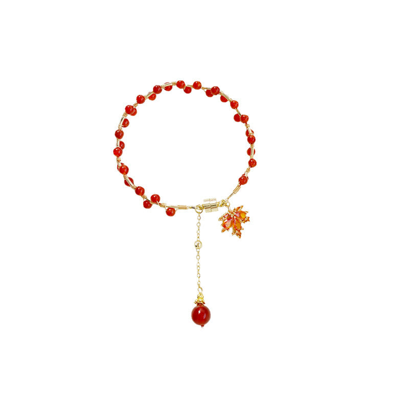 Fortune Jewel Red Maple Leaf Luck Charm Bracelet
