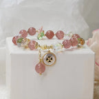 Fortune Jewel Strawberry Quartz Lucky Four Leaf Clover Healing Charm Bracelet