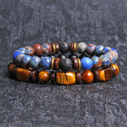 Fortune Jewel 2PCS Healing Crystal Emperor Stone Tiger Eye Bead Bracelet