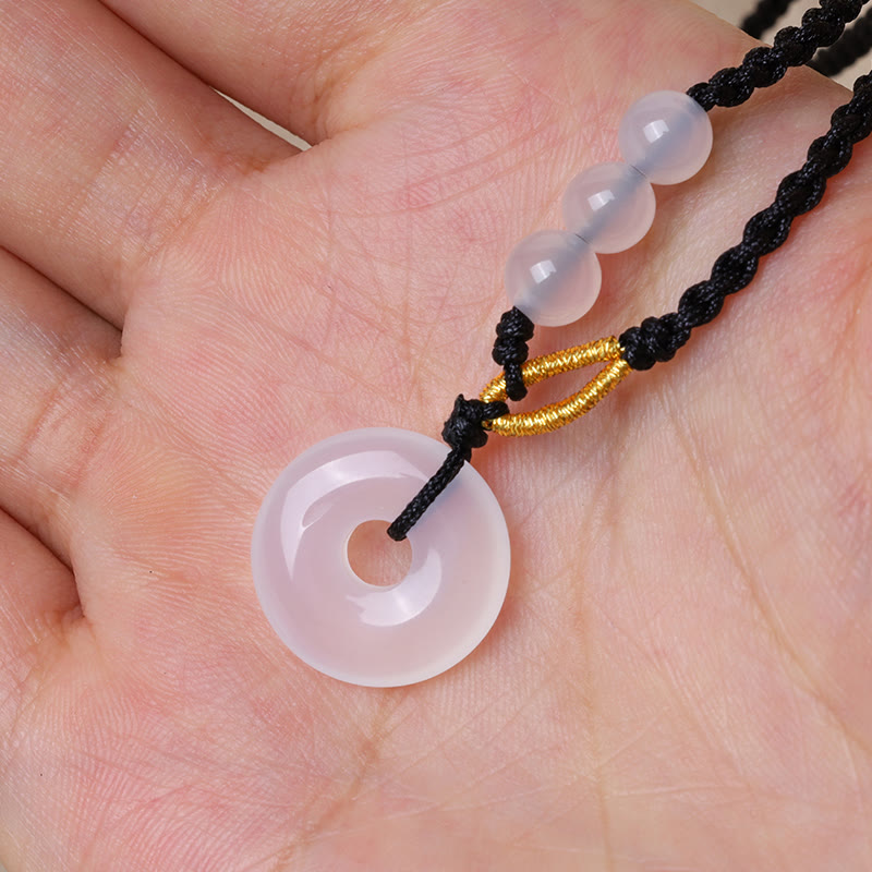 Fortune Jewel Strawberry Quartz Chalcedony Peace Buckle Healing Necklace Pendant