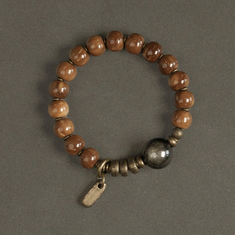 Fortune Jewel Kuka Seed Tiger Eye Gold Sheen Obsidian Brass Copper Wealth Luck Bracelet