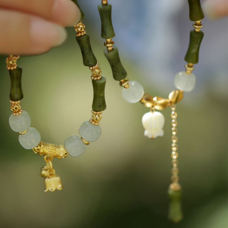 Fortune Jewel Green Bamboo Jade Lily of the Valley Wealth Bracelet