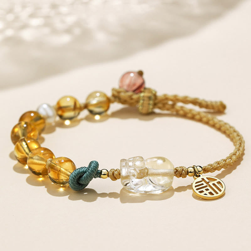 Fortune Jewel Citrine PiXiu Fu Character Prosperity String Braided Bracelet