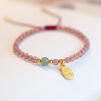 Fortune Jewel Natural Strawberry Quartz Garnet Jade Lucky Fortune Fu Character Healing Charm Bracelet
