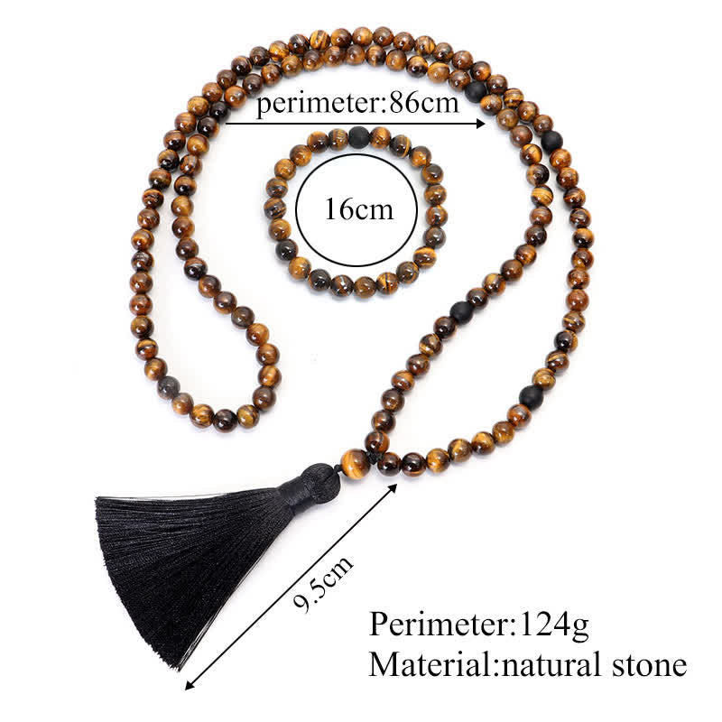 Fortune Jewel 108 Beads Mala Tiger Eye Protection Tassel Bracelet