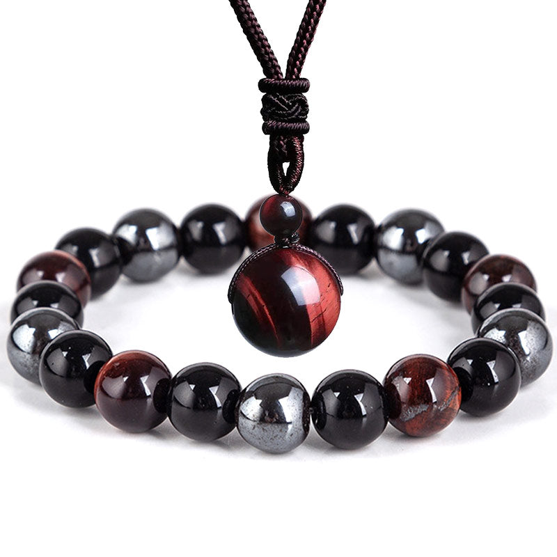 Fortune Jewel Tibetan Tiger's Eye Bracelet Necklace Set