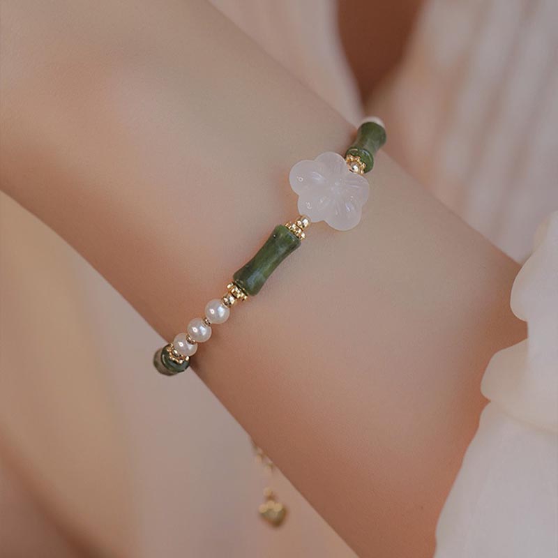 Fortune Jewel Peridot Bamboo Flower Agate Pearl Peace Bracelet
