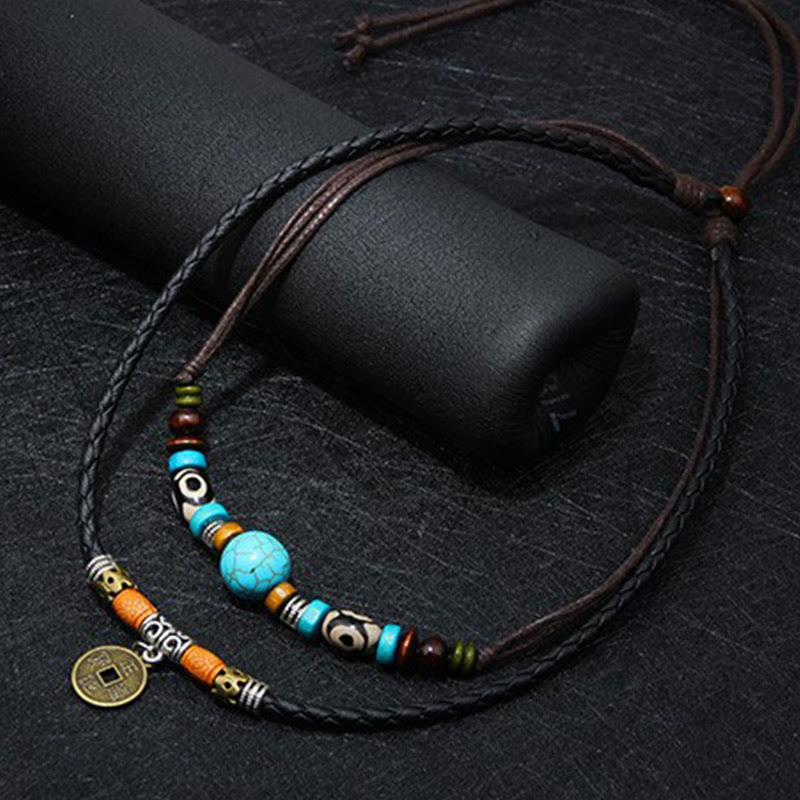 Fortune Jewel Turquoise Dzi Bead Protection Necklace