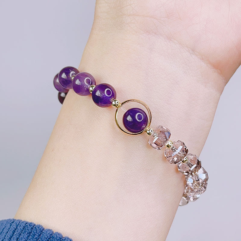 Fortune Jewel Amethyst Crystal Four Leaf Clover Healing Charm Bracelet