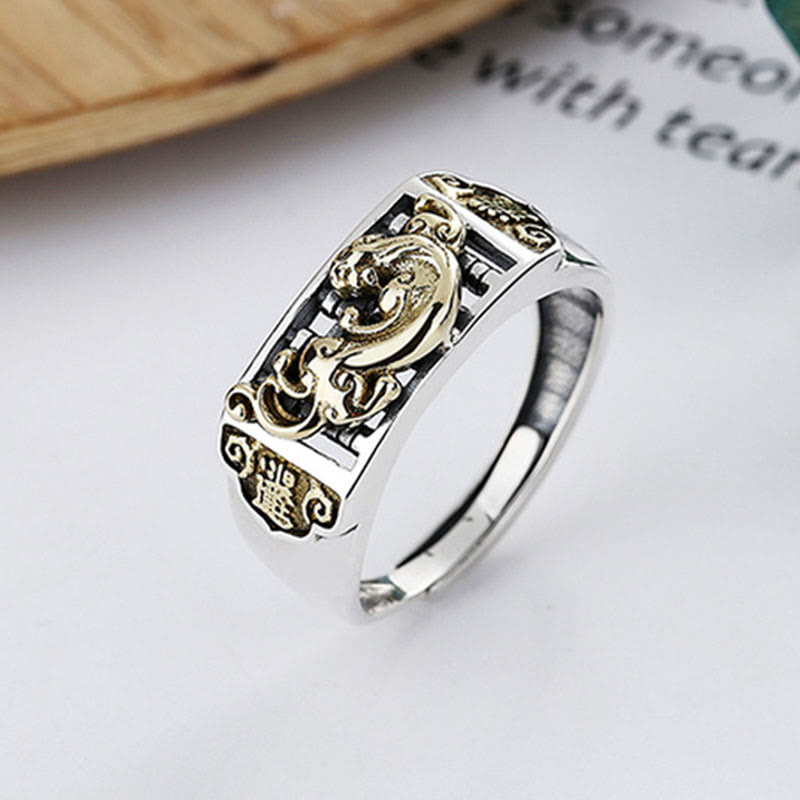 Fortune Jewel 925 Sterling Silver PiXiu Luck Wealth Adjustable Ring