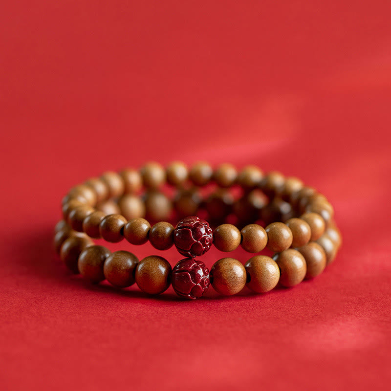 Fortune Jewel Peach Wood Lotus Cinnabar Luck Wealth Bracelet