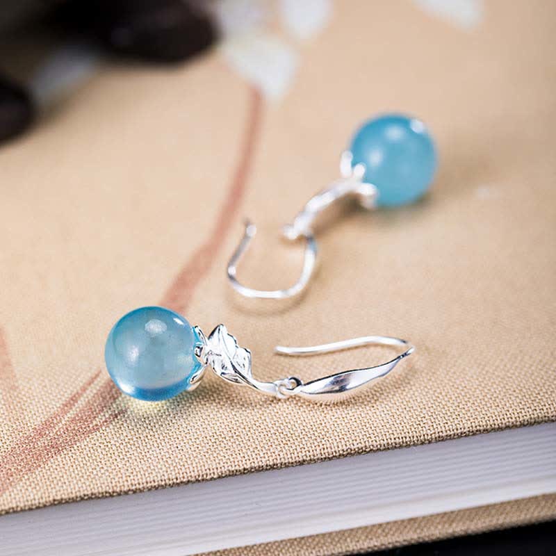 Fortune Jewel 925 Sterling Silver Natural Aquamarine Leaf Flower Peace Earrings Necklace