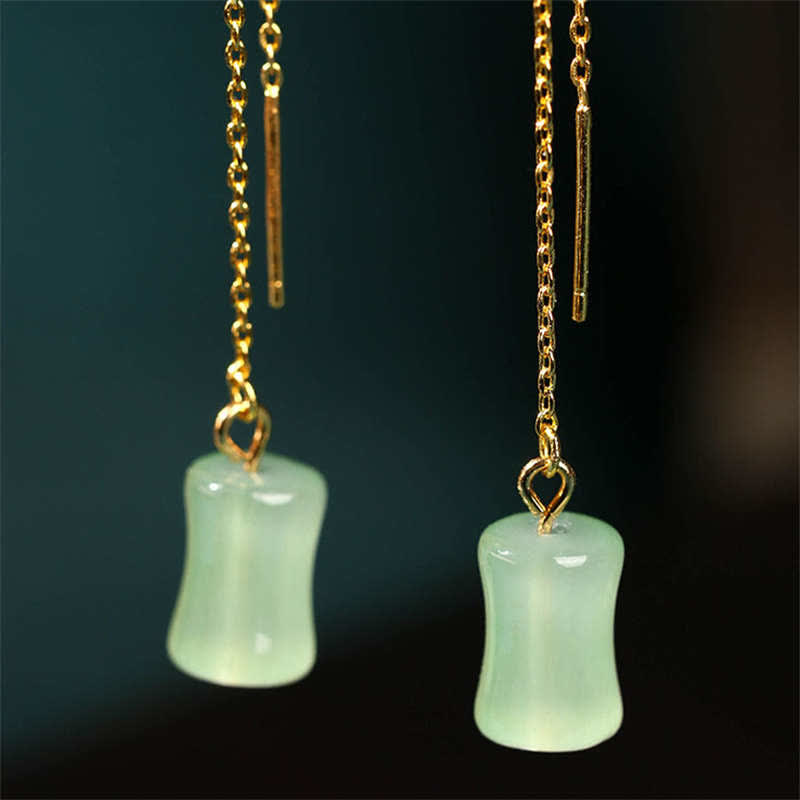 Fortune Jewel Jade Bamboo Pattern Luck Drop Earrings