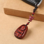 Fortune Jewel Small Leaf Red Sandalwood Buddha Cinnabar Chinese Zodiac Amulet Protection Key Chain