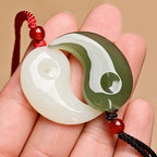 Buddha Stones Yin Yang White Jade Cyan Jade Protection Blessing Necklace String Pendant Fortune Jewel