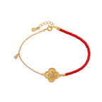 Fortune Jewel 925 Sterling Silver Plated Gold Four Leaf Clover Zircon Luck Bracelet