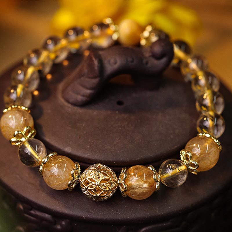 Fortune Jewel Natural Citrine Amethyst Rutilated Quartz Prosperity Protection Bracelet
