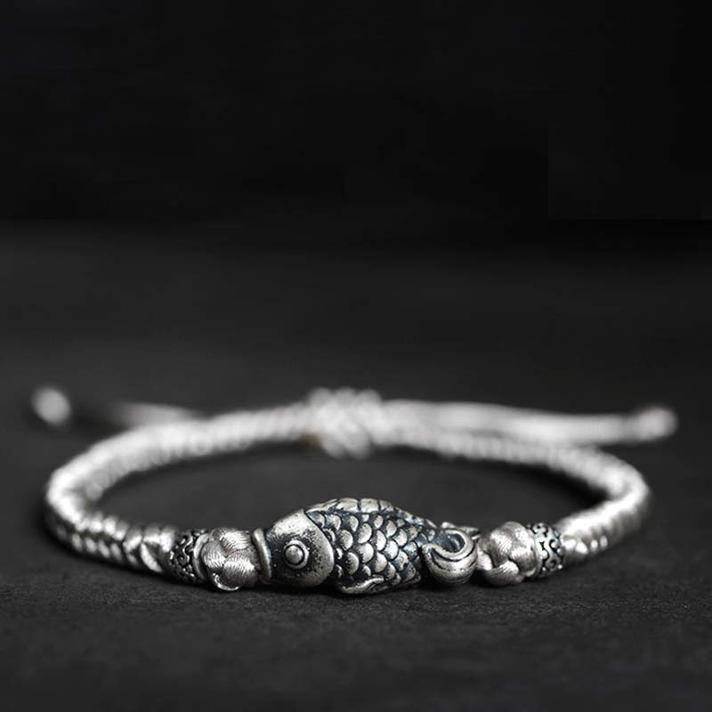 Fortune Jewel Silver Luck Koi Fish Braided String Bracelet