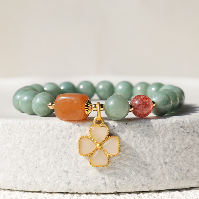 Fortune Jewel Jade Four Leaf Clover Charm Prosperity Bracelet