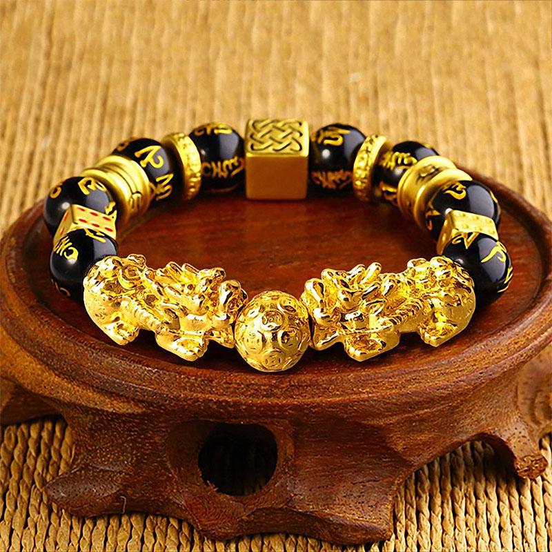 Buddha & Karma Gold-Plated Double Pixiu Bracelet - Extreme Wealth & Protection