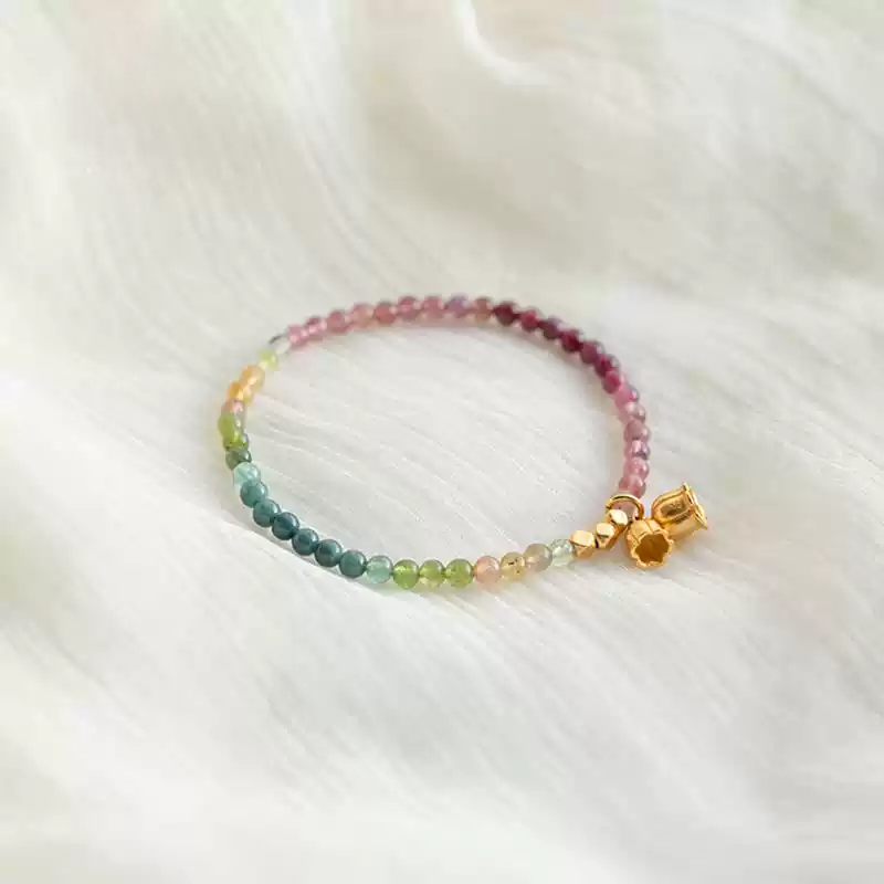 Natural Tourmaline Gradient Colorful Bracelet for Women