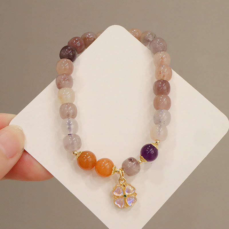 Fortune Jewel Natural Purple Golden Silk Jade Violet Flower Bead Charm Wealth Bracelet