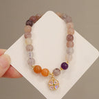 Fortune Jewel Natural Purple Golden Silk Jade Violet Flower Bead Charm Wealth Bracelet