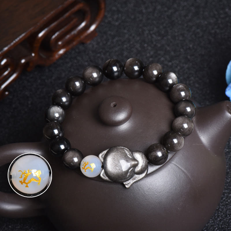 Fortune Jewel Natural Rainbow Obsidian Gold Sheen Obsidian Silver Sheen Obsidian Fox Healing Bracelet