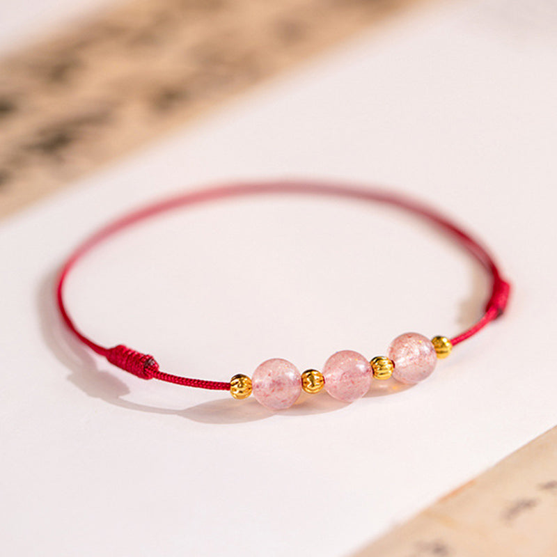 Fortune Jewel Strawberry Crystal Beads Luck Red String Anklet