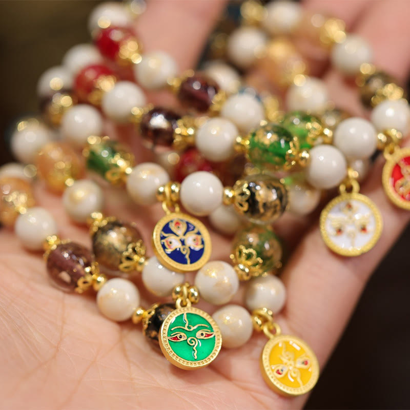 Fortune Jewel Tibetan Five God Of Wealth Fortune Liuli Glass Bead Incense Ash Porcelain Bead Charm Bracelet