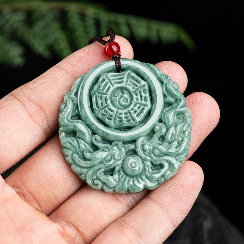 Fortune Jewel Dragon Jade Yin Yang Balance Necklace String Pendant Fortune Jewel
