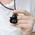 Fortune Jewel Natural Black Obsidian Tiger Eye Ice Obsidian Fox Pendant Amulet Necklace