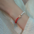 Fortune Jewel 14K Gold Plated Pearl Bead Luck Protection Braid Red String Bracelet