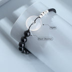 Fortune Jewel 925 Sterling Silver Black Obsidian Agate Peace Buckle Strength Bracelet