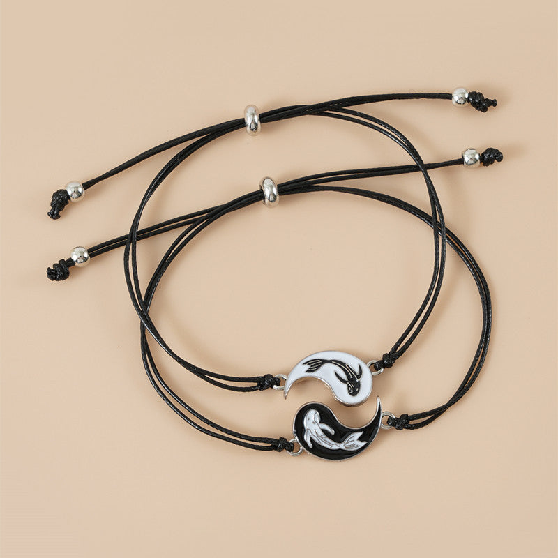 Fortune Jewel 2pcs Yin Yang Hematite Couple Bracelet