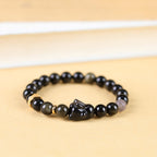 Fortune Jewel Gold Sheen Obsidian Black Obsidian Silver Sheen Obsidian Cute Rabbit Protection Bracelet