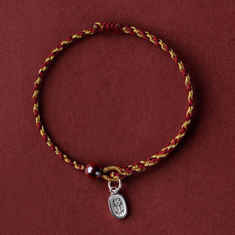 Fortune Jewel Handcrafted Red Gold Rope Lotus Peace And Joy Charm Braid Bracelet