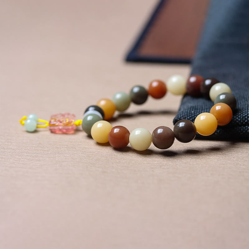 Fortune Jewel Natural Multicolored Gradient Bodhi Seed Liuli Glass Charm Peace Bracelet