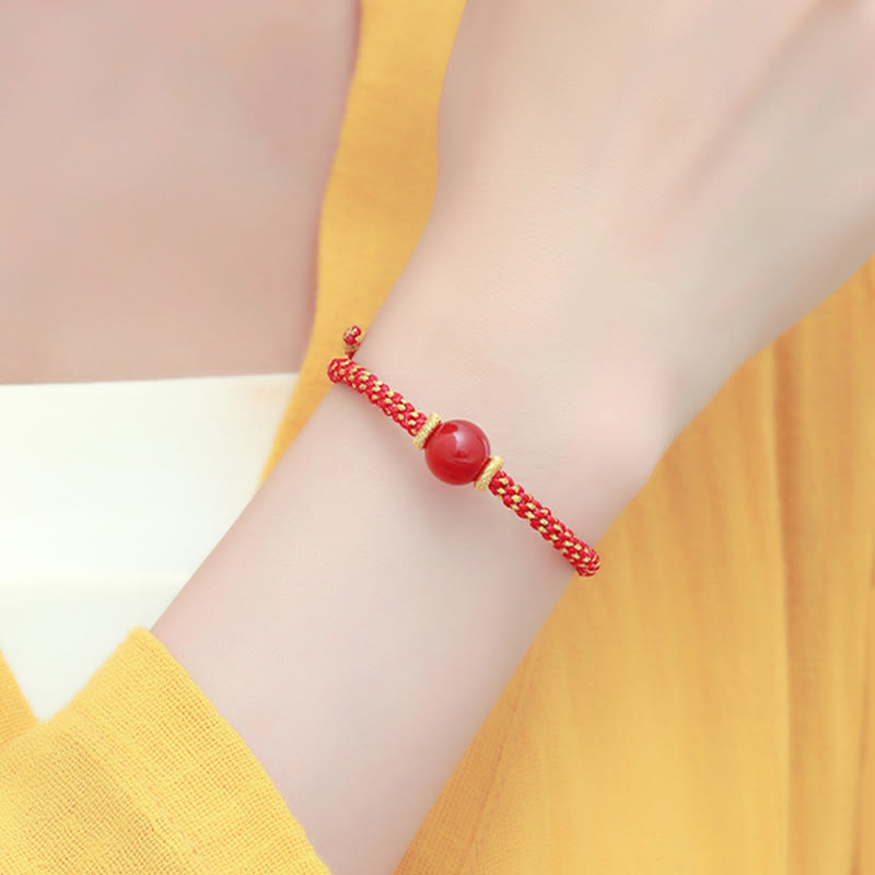 Fortune Jewel Handmade Red Agate Amethyst Golden Rutilated Quartz Pink Crystal Bead Calm Braided Bracelet