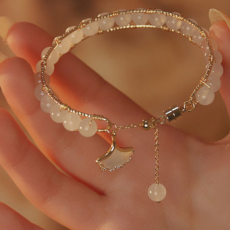 Fortune Jewel Ginkgo Leaf Jade Bead Luck Bracelet