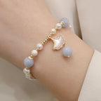 Fortune Jewel Natural Aquamarine Pearl Healing Ginkgo Leaf Butterfly Charm Bracelet