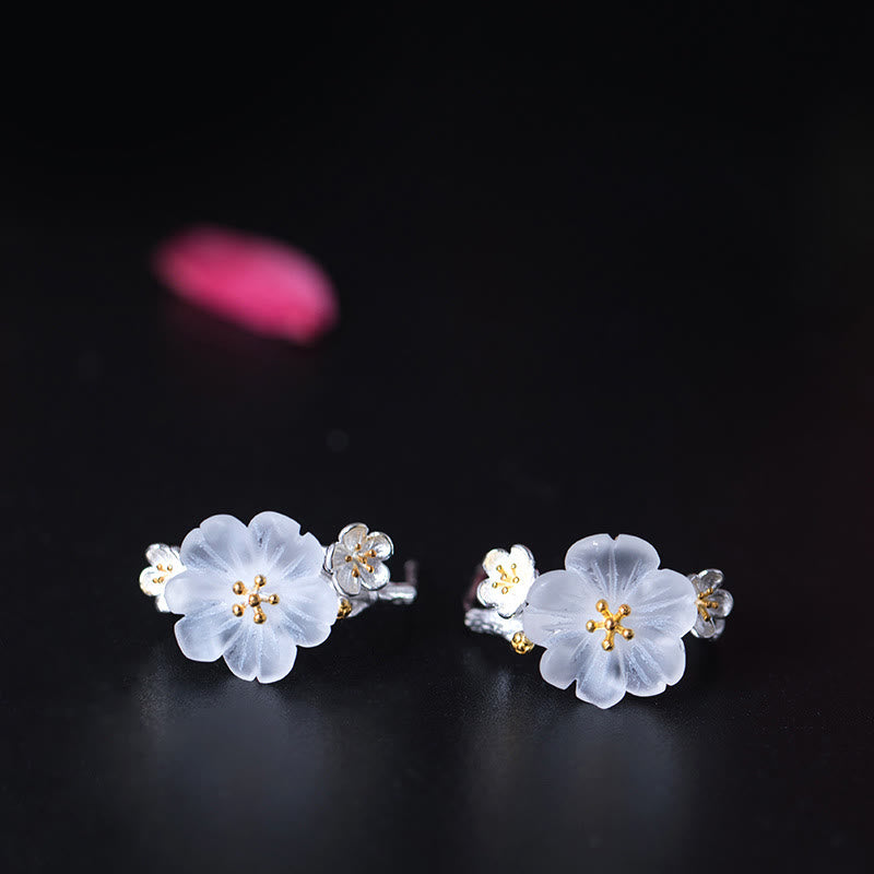Fortune Jewel 925 Sterling Silver Plum Blossom Floral Blessing Earrings