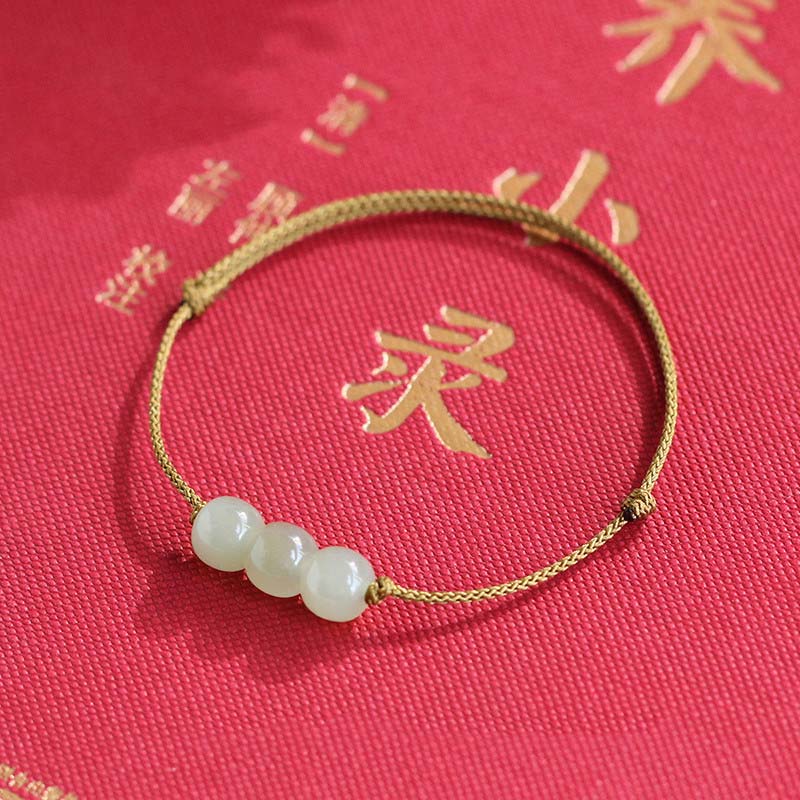 Fortune Jewel Three Beads Jade Luck String Weave Bracelet
