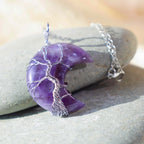 Fortune Jewel Natural Quartz Crystal Moon Tree Of Life Healing Energy Necklace Pendant