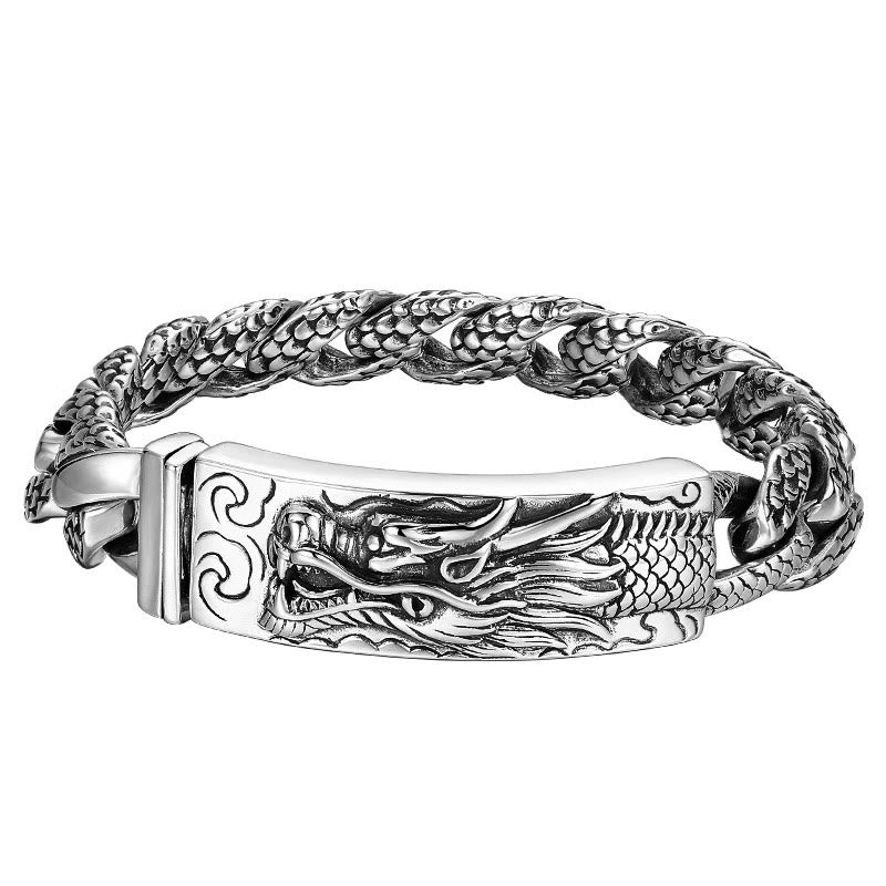 Fortune Jewel Retro Dragon Scale Pattern Engraved Protection Bracelet
