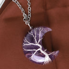Fortune Jewel Natural Quartz Crystal Moon Tree Of Life Healing Energy Necklace Pendant