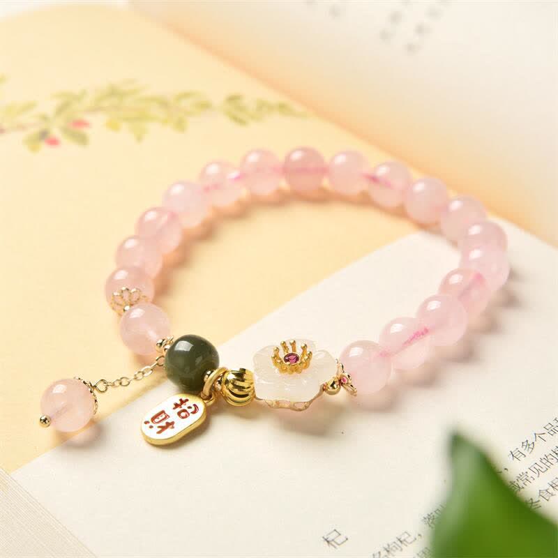 Fortune Jewel Natural Pink Crystal Jade Flower Warm Love Bracelet